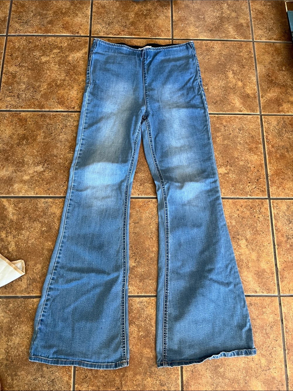 C'est Toi High Rise Flare Jeans Size L Elastic Waist